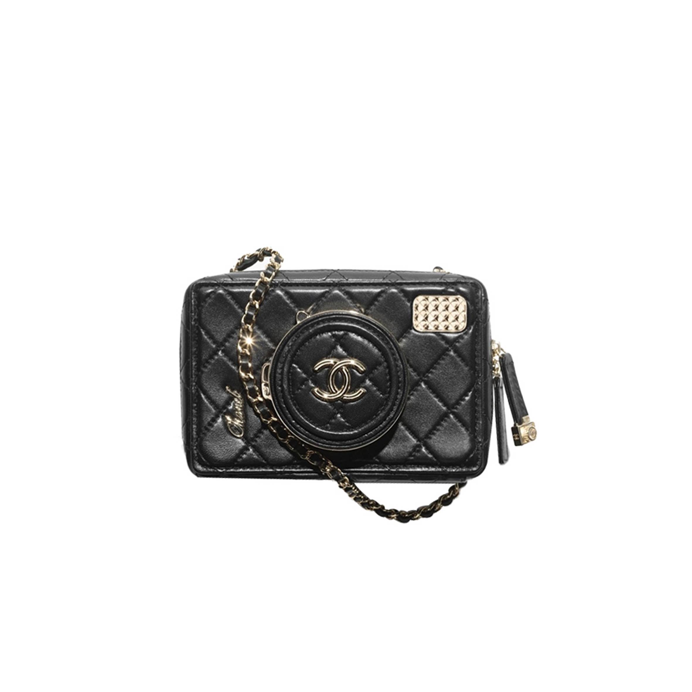 Ch*el master camera bag black lambskin light gold hardware as4817 (16*11.5*6cm)